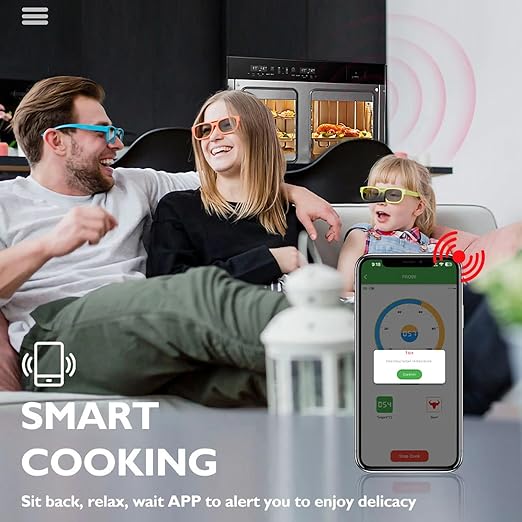 Smart Meat Thermometer 656FT Remote Range Digital Cooking Food Thermometer with Cordless Probe Real-Time Readings from Apps IP68 Waterproof for BBQ, Oven, Grill, Smoker, Air Fryer, Kitchen