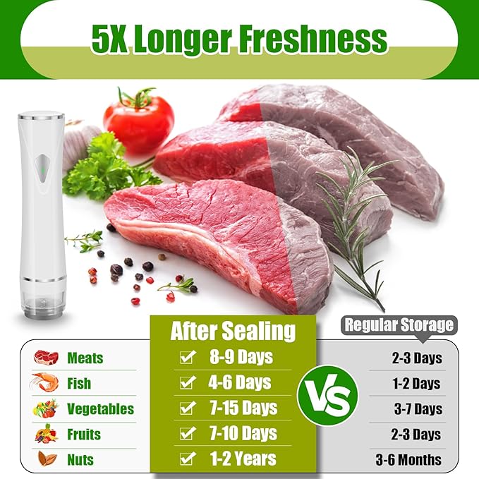 Handheld Vacuum Sealer, Compact Food Vacuum Sealer with 30 Reusable Vacuum Bags, Portable Rechargeable Food Saver for 5X Longer Freshness, with Visible Water Tank