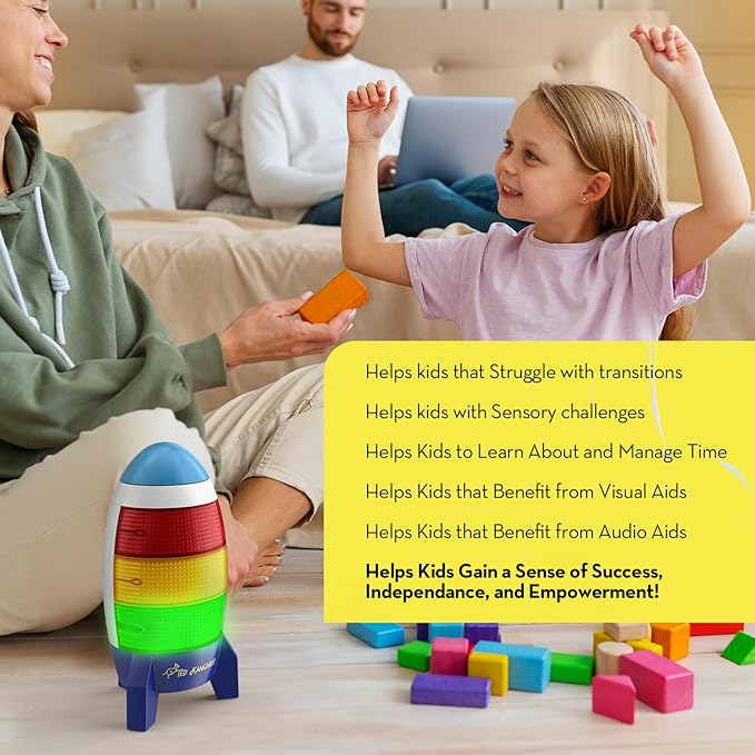 Ted Kangaroo Countdown Timer! Blast Off Visual Timer for Kids with Audio Rocket, 0-24 Hour Countdown, Memory Function, Red Yellow Green Light, Easy Setup, Battery Operated for Classroom and Home Use