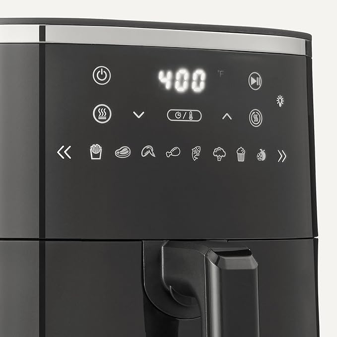 Amazon Basics 4.4-Quart Air Fryer with Easy View Window, 8 Preset Menus, 1400W, Black