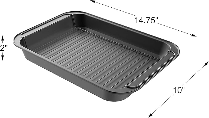 Roasting Pan with Rack-Nonstick Oven Roaster with Removable Grid to Drain Fat and Grease-Healthier Cooking with Kitchen Bakeware by Classic Cuisine