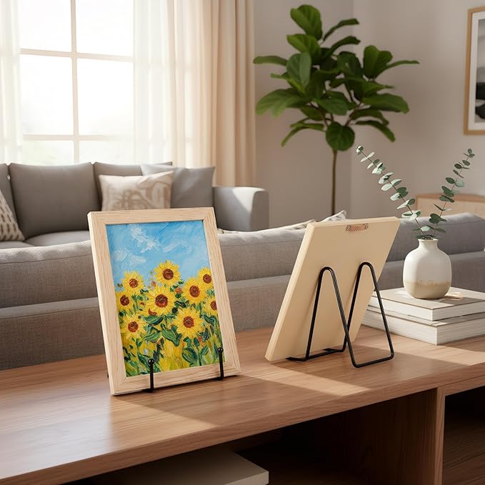 Plate Stands Holder 3 Pack, Picture Frame Display for Bookcase, Photo on Table Top (Black, 6")