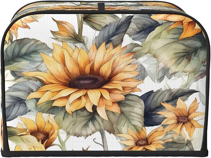 Toaster Cover 4 Slice Art Sunflower Floral Waterproof Appliance Cover with Hang Loop Bread Baker Toaster Cover for Kitchen