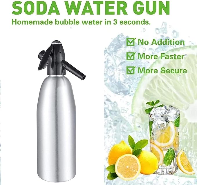 Soda Siphon, 1L Soda Maker Sparkling Water Maker Portable Soda Maker, Aluminium Carbonated Water Machine for Home Bar Making Cocktails DIY Sparkling Drinks, Use 8 gram CO2 Cartridges (Not Included)