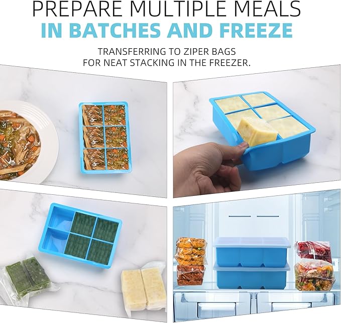 3-Pack Silicone Freezer Trays with Lid,6 Large 1/2-Cup(125ml)&15 Medium 2 Tbsp(30ml)&20 Small 1 Tbsp(15ml) Soup Freezer Container Molds,Perfect for Storing Garlic,Herbs,Pesto and More (Blue 3 Pack)