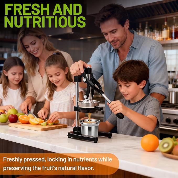 Cast Iron Juicer,Manual Juicer Hand Press,Professional Citrus Juicer,with Stainless Steel Cup,Easy to Use & Clean,Heavy Duty Stainless Steel Manual Juicer For Orange Juice,Pomegranate,Lemon(Black)