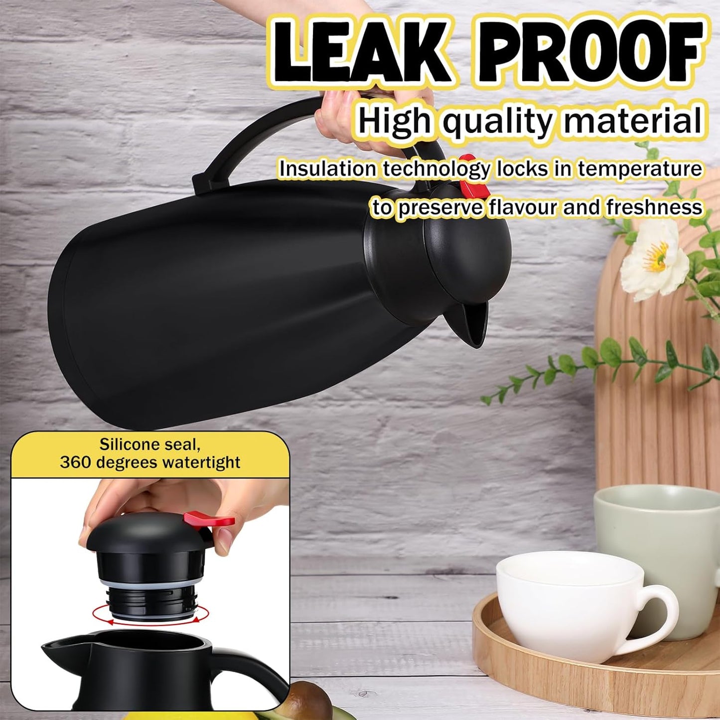 Nuogo 2 Pcs 102 oz Thermal Coffee Carafe Insulated Stainless Steel Carafe Double Walled Vacuum Coffee Thermal Pot with Brush for Home Office Use Keep 24 Hours Hot Water Tea(Black)
