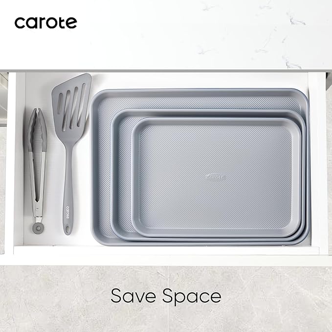 CAROTE 3-Piece Baking Pan Set - Bakeware Set, Baking Sheet Set Including 13 Inch 15 Inch 17 Inch Sheet Pan, Cookie Sheet for Baking, Royal Violet, Blue & Grey