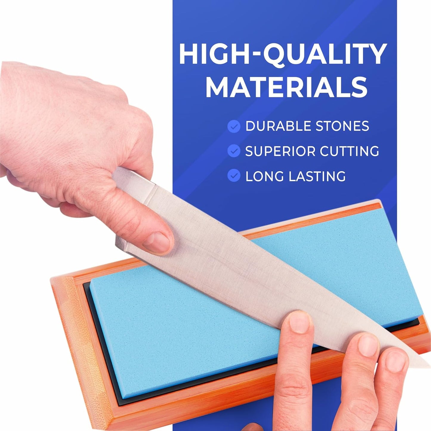 Sharp Pebble Knife Sharpening Stones Kit -Grits 400/1000/6000 Extra Large Whetstone- Wet Stone Knives Sharpener Set with NonSlip Bamboo Base & Flattening Stone