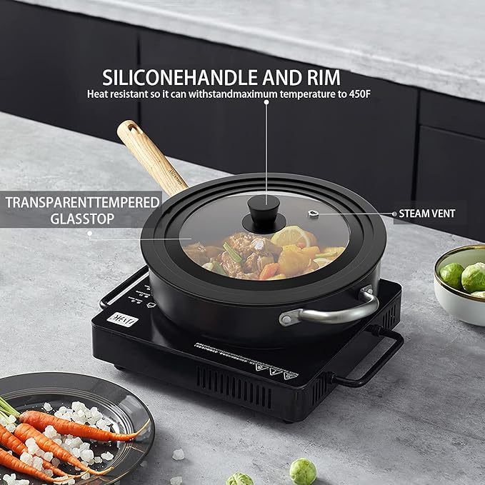 Universal Lid for Pots, Pans and Skillets - Tempered Glass with Heat Resistant Silicone Rim and Heat Resistant Handle Fits 9.5", 10.5" and 11" Diameter Cookware, Black