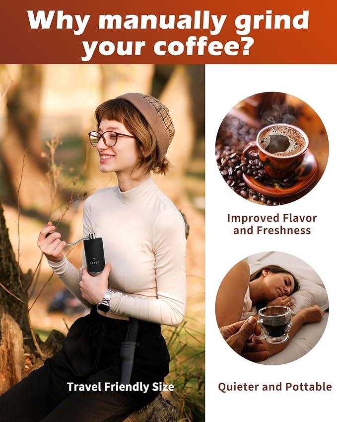 Manual Coffee Grinder With Ceramics Burr For Espresso,French Press,5 Adjustable Settings,Hand Maker with Built-In Burr,For Home Use and Camping Travel,Coffee Bean Grinders With Hand Crank (Black)