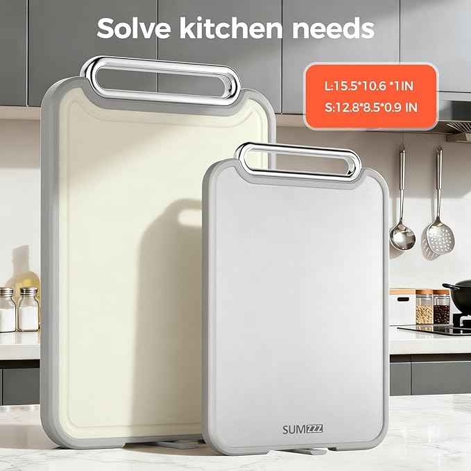 Stainless Steel Cutting Board for Kitchen, 2-in-1 Double-Sided Chopping Board, Food Grade Stainless Steel/PP (Silver, Set of 2(S+M))
