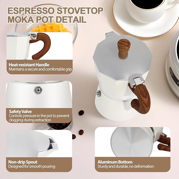 Aluminum 3 Cup 150ml Moka Pot Express Coffee Maker Stovetop Espresso Colorful Coffeemaker Italian Classic Style Brewing Greca Cafe Mocha Machine for Cafeteras Lover Camping Travel and Home Use 5oz