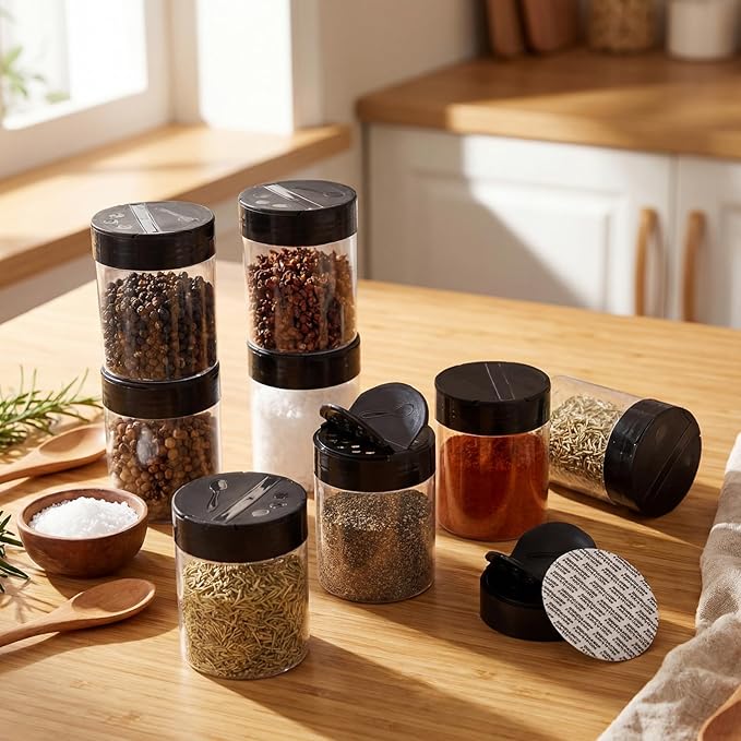 50 Pack 5.5 oz Spice Jars Plastic Clear Empty Bottles with Shaker Lids Bulk Reusable Seasoning Containers for Herbs Spices Powders Glitter
