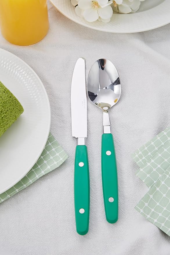 ANNOVA Silverware Set, Retro/Rivet Colorful Stainless Steel Tableware Kitchen Flatware Set Utensils, Includes Dinner Knives, Forks, Spoons, Salad Forks & Dessert Spoons (Green, 20 Pieces)