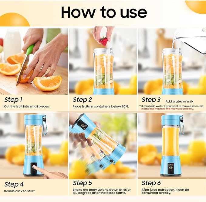 Portable Blender for Smoothies & Shakes - Cordless Personal Size Mini Blender with BAP Free Juice Cup, USB Rechargeable Suit for Sports/Picnic