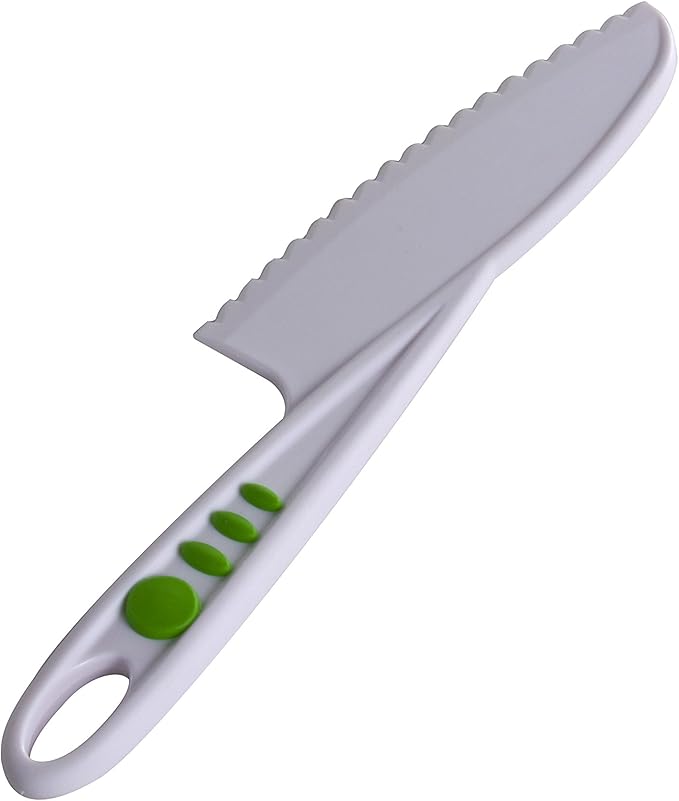 Curious Chef Kid Safe Kitchen Knife Set - 3-Piece Nylon Knives for Kids, White & Green, Ages 4+ - Non-Scratch Tools for Nonstick Pans & Kitchen Tool Set