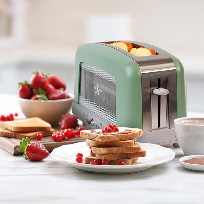 Graphite Heating Technology Pop-Up Toaster w/7 Heat Settings, 3 Toasting Functions & Unique Bagel Mode, Olive/Brushed Nickel
