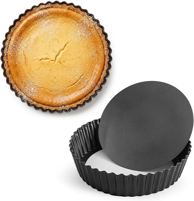 2 PCS 9.5 Inch Tart Pan 2.2 Inch Deep, Tart Pan Removable Bottom Carbon Steel Pie Pans Non-Stick Carbon Steel Pie Pans Non-Stick Round QuichePans Baking Dish with Fluted Edges Fruit Tarts Mold
