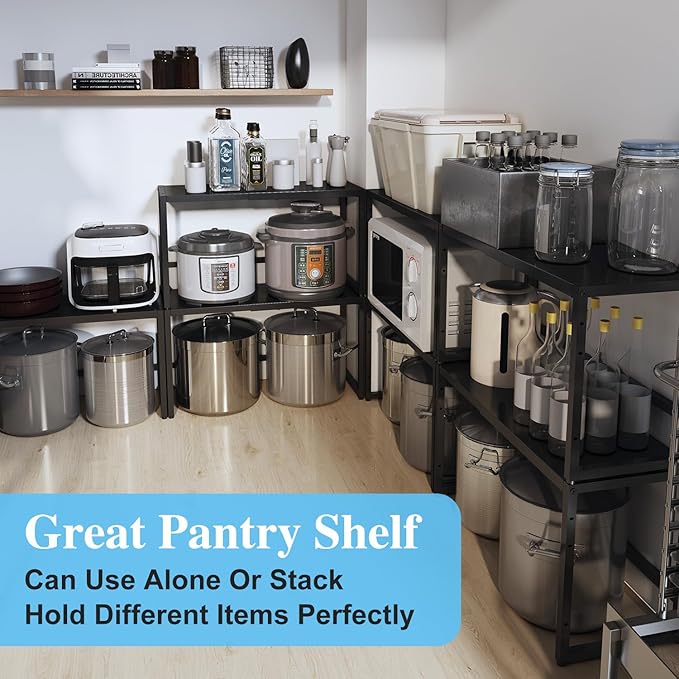Expandable Metal Storage Shelves, 110LBS Heavy Duty Shelving Units and Storage For Pots Pans Small Appliances, Adjustable Metal Storage Shelf Rack For Kitchen Cabinets Closet Pantry Warehouse Garage