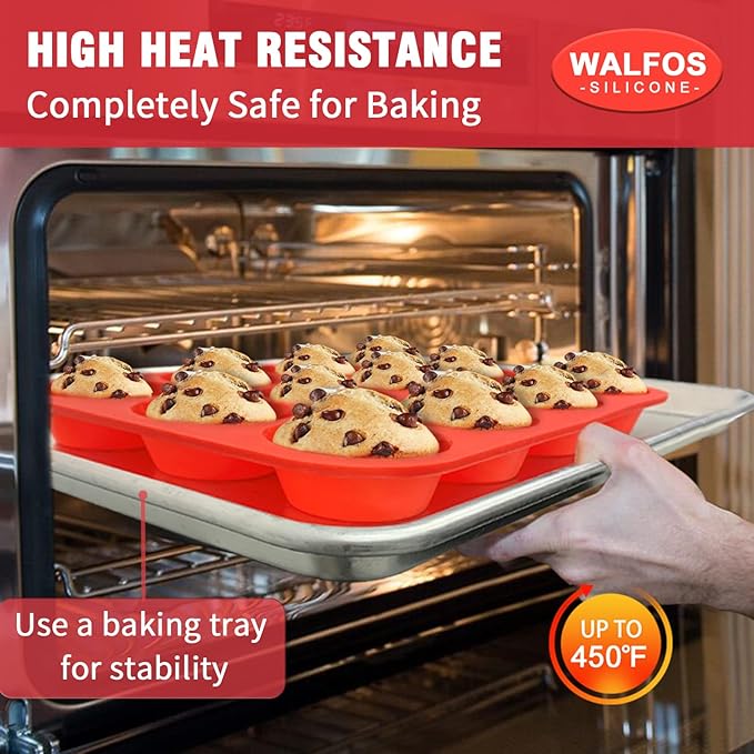 Walfos Silicone Muffin Pan Set - Regular 12 Cups Silicone Muffin Pan and Mini 24 Cups Cupcake Pan - BPA Free and Dishwasher Safe, Great for Making Muffin Cakes, Tart, Bread