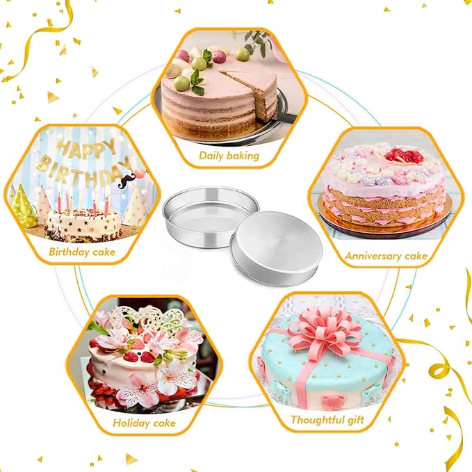 TeamFar 8 Inch Cake Pan, 4 Pieces Stainless Steel Round Tier Baking Cake Pans Set for Baking Steaming, Fit in Oven Pressure Cooker Pot, Healthy & Sturdy, Mirror Finish & Dishwasher Safe