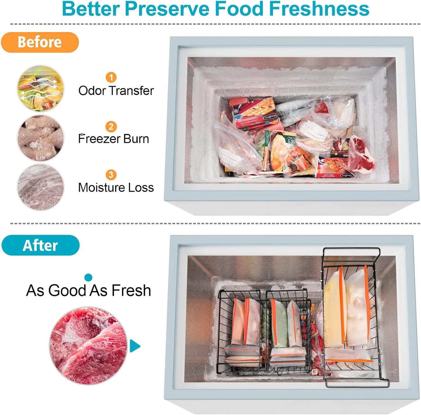 iSPECLE Reusable Gallon Freezer Bags - 6 Pack Freezer Bags BPA-Free with Stand-Up Bottom and Label, Easy to Get Frozen Meat, Vegetables, Fruit, Leakproof Freezer Storage Bags Keep Food Fresh, Orange