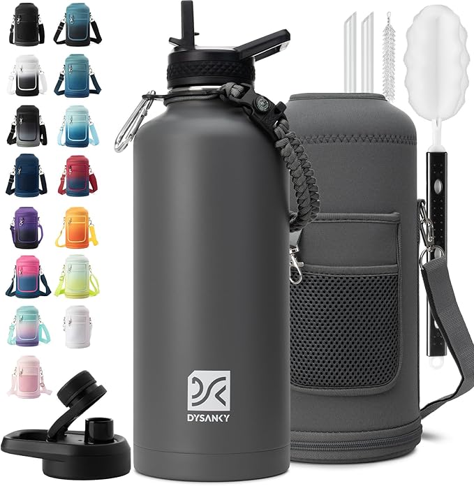 DYSANKY Insulated Water Bottle | Thickened Stainless Steel for Gym and Hiking with Straw, Carrier Bag, Handle Strap | BPA-Free 87 oz