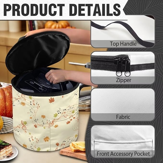 Fall Electric Pressure Cooker Insulation Bag Reusable Pressure Cooker Storage Bag Kitchen Appliance Dust Cover, Music Note Maple Leaf