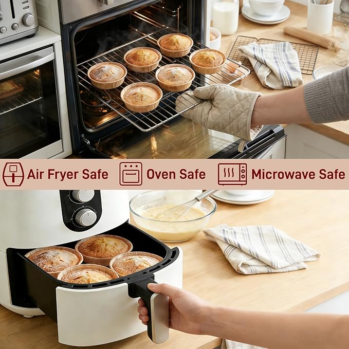 SOUJOY 200 Pcs Paper Mini Tart Pans for Baking, 4 Inch Disposable Pie Tins, Non-stick Pie Pans for Individual Small Quiche, Cakes, Cinnamon Rolls, Desserts, Oven Microwave Air Fryer Safe