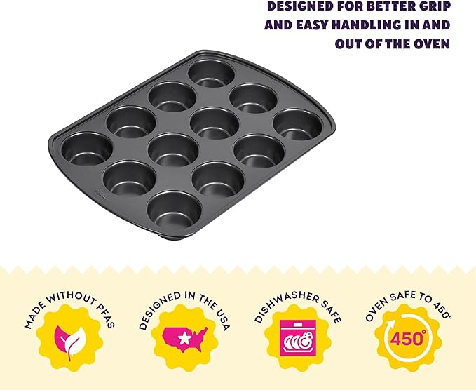 Wilton Gold Non-Stick 12 -Cup Muffin Pan,Stainless Steel Bakeware,Made without PFAS,10.5 x 15 x 1.4 in,Packaging May Vary,(Pack of 6)