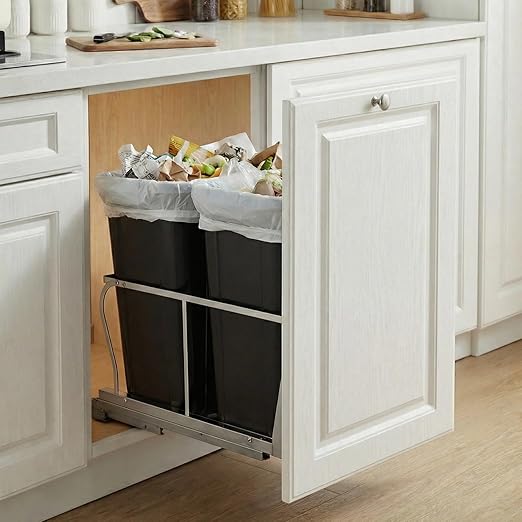 2 x 10 Gal Pull Out Trash Can Under Cabinet, Under Sink Garbage Bin Kit with Soft-Close Slides, Recycling and Waste Combo for Kitchen, Laundry | Requires Minimum Cabinet Opening 18" W x 24" D