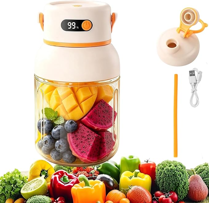 Portable Electric Juicer Cup with Zero Cord Hassle, Personal Size Juicer Cup, USB-C Rechargeable Electric Blender,18000RPM Motor, Leakproof Travel Juicer for Gym, Office, Outdoors (800ml)