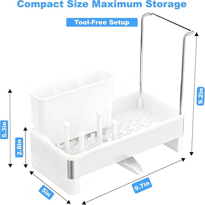 Kitchen Sink Caddy Organizer, Stainless Steel Sponge Holder, Kitchen Caddy Sink Organizer with Dish Brush Holder and Dishcloth Rack, Rustproof Dish Sponge Drying Rack for Countertop Storage