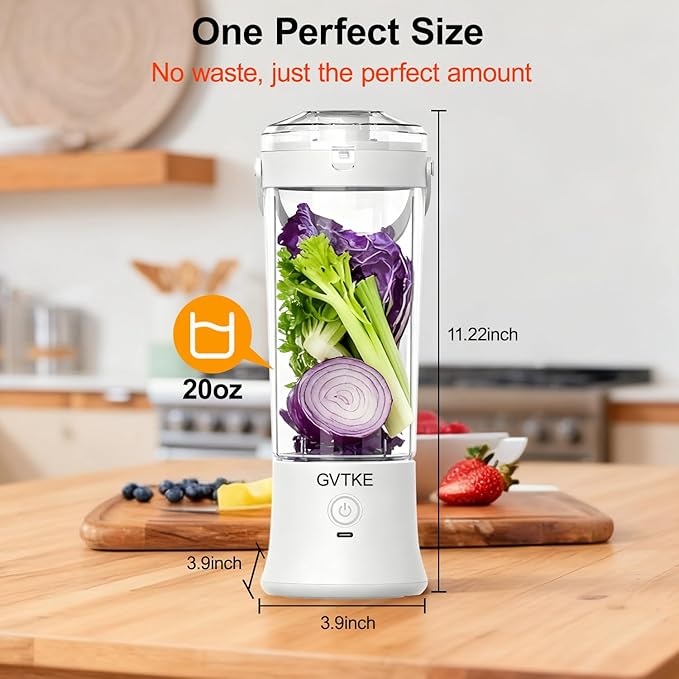 Portable Blender Dual Mode 18000RPM 20Oz Blending Cup Ice Crushing Smoothie Frozen Fruit Mini Home Gym Travel(White)
