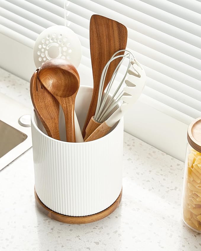 getstar Extra Large Rotating Utensil Holder for Kitchen Counter, 7.9" Ceramic Utensils Crocks Set for Countertop Large & Small Utensil Organizer for Spatula Farmhouse Kitchen Decor