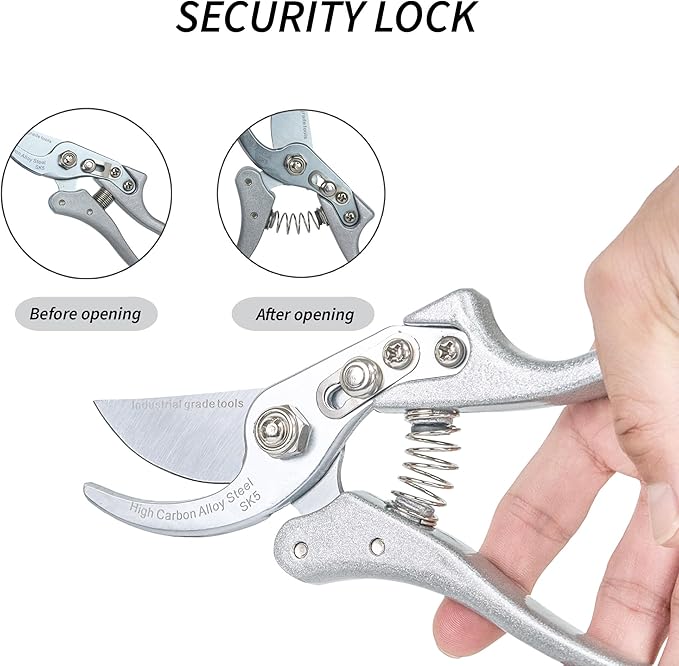 Pruning Shears SK5 Steel Hand Pruners – Ultra Sharp Garden Clippers with Safety Lock, Comfort Grip, Cuts Branches Up to 3/4 Inch for Flowers & Plants