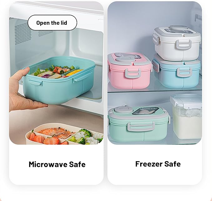 Adults Bento Lunch Box,Salad Container Large 43oz Salad Bowl, Bento-Style Tray for Toppings, 3oz Sauce Container for Dressings, and Built-In Reusable Fork (Pink)