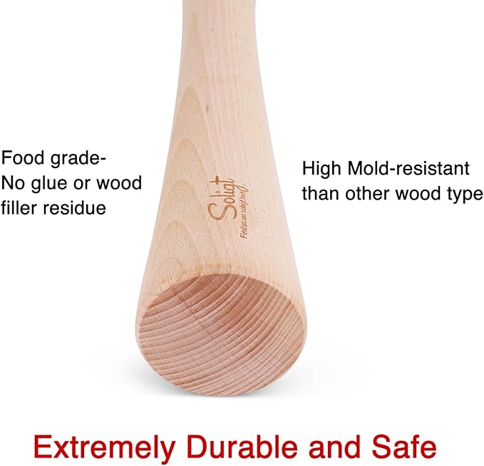 SOLIGT 12" Sauerkraut Pounder for Mason Jars Vegetable Fermentation- One Piece of Solid Wood
