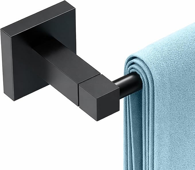 RUACQ Black Towel Bar 24 inch, 304 Stainless Steel Towel Racks for Bathroom Wall Mounted, Heavy Duty Bath Towel Rod with Square Base(Matte Black)