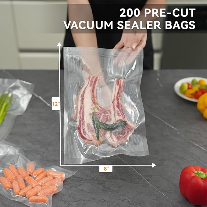 [2024 Q4] 8" x 12" Vacuum Sealer Bags, 200 Count-Ideal for Food Storage, Sous Vide, and Meal Prep, Keep Food Fresh and Nutrients, Wevac Lite
