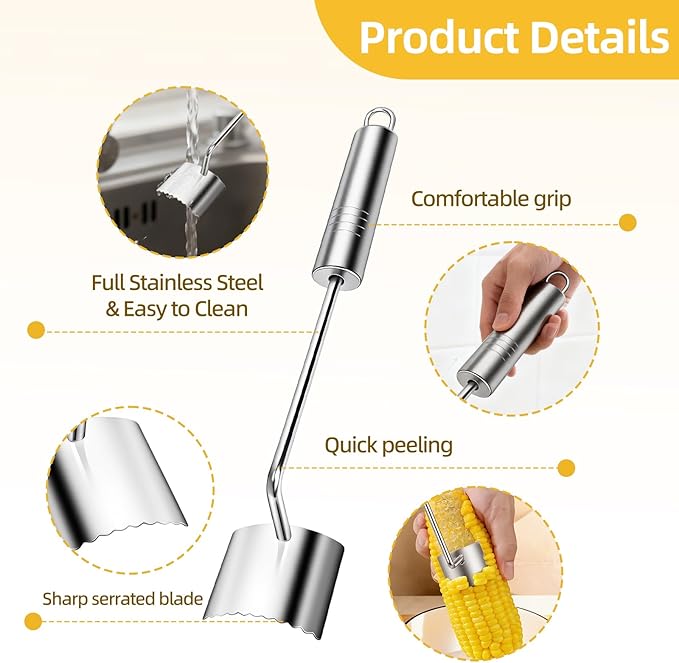 Easy Corn Peeler & Stripper Tool, Nobineck 2-Pack with Corn Fork, Stainless Steel Serrated Blade for Effortless Kernel Removal, Ideal Kitchen Gift.