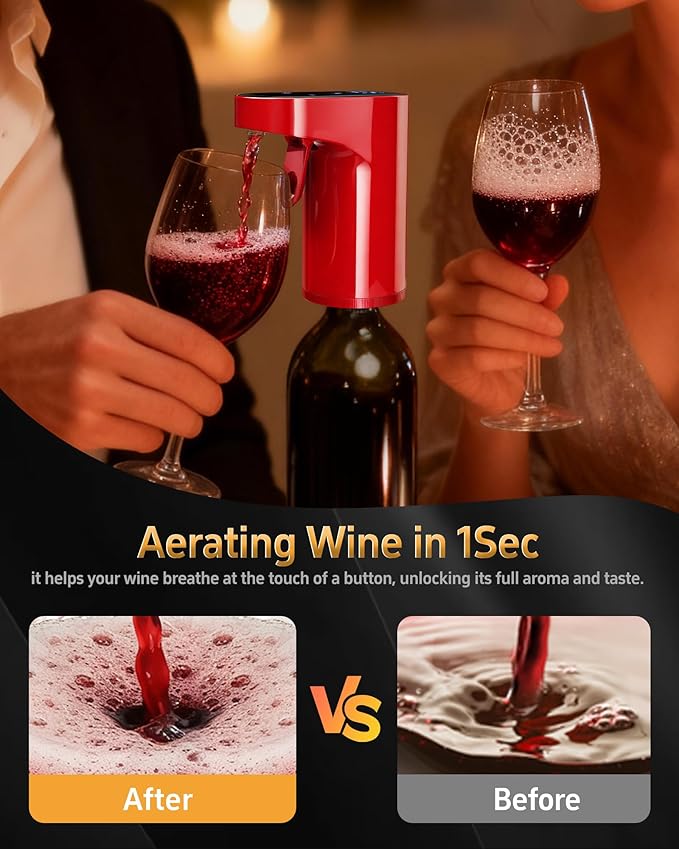 5-in-1 Electric Wine Decanter with Aerator,Digital Alcohol Bottle Dispenser Adjustable Dosing,Smart Whiskey Pourer, Liquor/Spirits Pump Automatic,Nice Gifts for Women Men Mom Dad Husband Boss (Red)