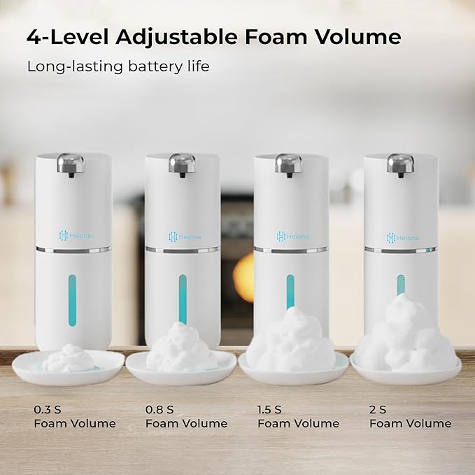 Automatic Touchless Foam Soap Dispenser (White, 12.8oz) | USB-C Rechargeable, Infrared Sensor, IPX5 Waterproof for Bathroom, Sinks, Kitchen | Wall Mount or Countertop for Hand Soap