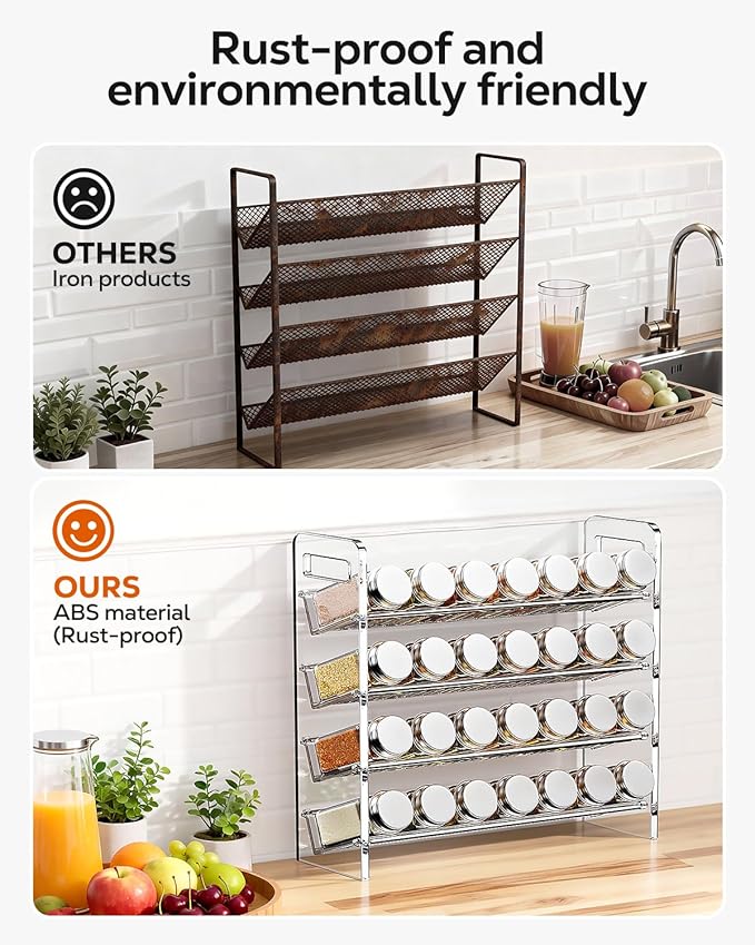 Nieifi Transparent Spice Rack Rustproof,without Seasoning Jars,4-Tier ABS Plastic Spice Rack Organizer for Cabinet and Countertop,Thickened Corrosion-Resistant-Tiered Kitchen Accessories