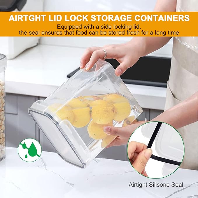 8 Pack Airtight Food Storage Containers with Lids, BPA Free Clear Pantry Storage Container for Kitchen Food Pantry Organizers and Storage, Plastic Pantry Organiser for Cereal,Flour and Sugar