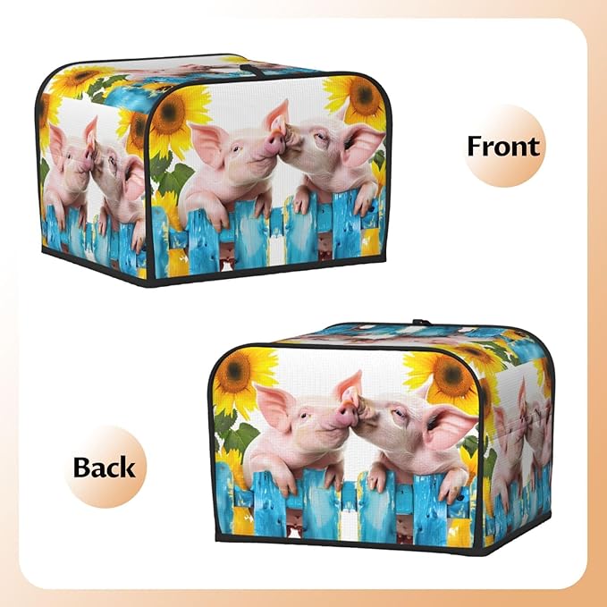 Toaster Cover 4 Slice Cute Pig Sunflower Waterproof Appliance Cover with Hang Loop Bread Baker Toaster Cover for Kitchen