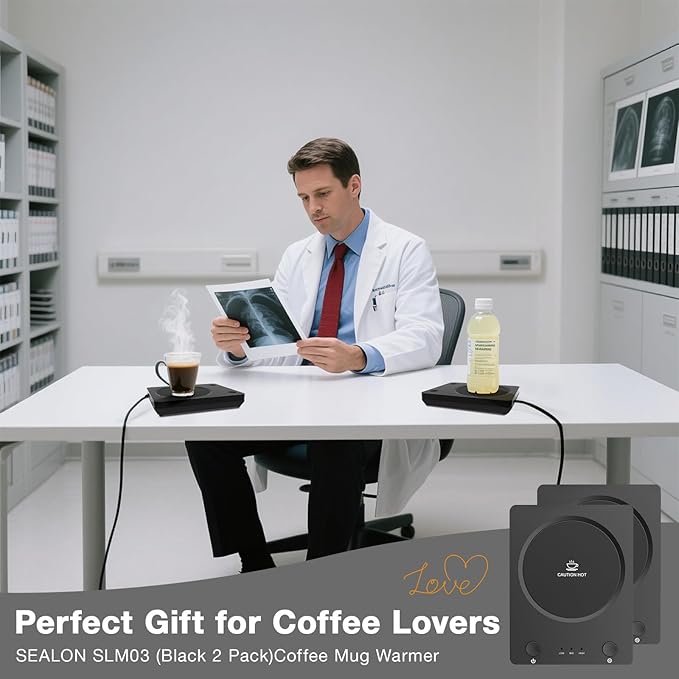 SEALON SLM03 Electric Coffee Mug Warmer (Black, 2 Pack) - 3-Temperature Desk Cup Warmer with Auto Shut-Off (4 Hours) for Heating Coffee, Tea, Milk & Beverages