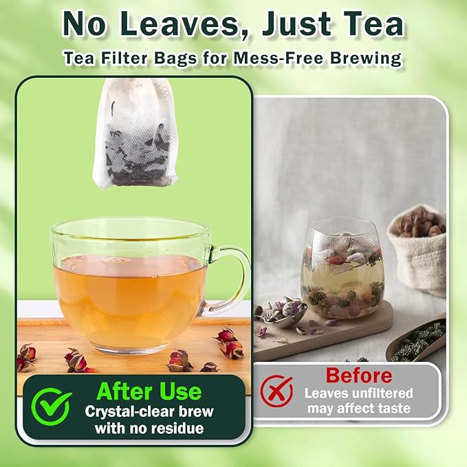100Pcs Disposable Tea Bags for Loose Leaf Tea, Empty Tea Filter Bags for Cooking, Infuser Sachets for Spice, Coffee, Herb and More (4x6 Inch)