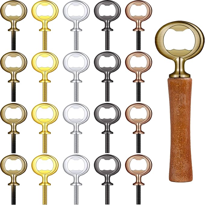 Patelai 20 Pieces Metal Bottle Opener Kit Blank Stainless Steel Bottle Opener Inserts Hardware for Wedding Wine Party DIY Project Craft Wood Turning
